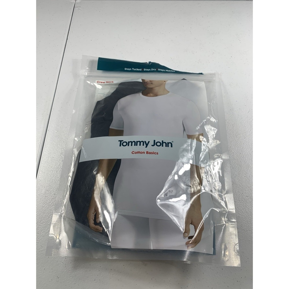 Tommy John Men's Crew Neck T‎ Shirt Black Cotton Basics Small Pack of 2